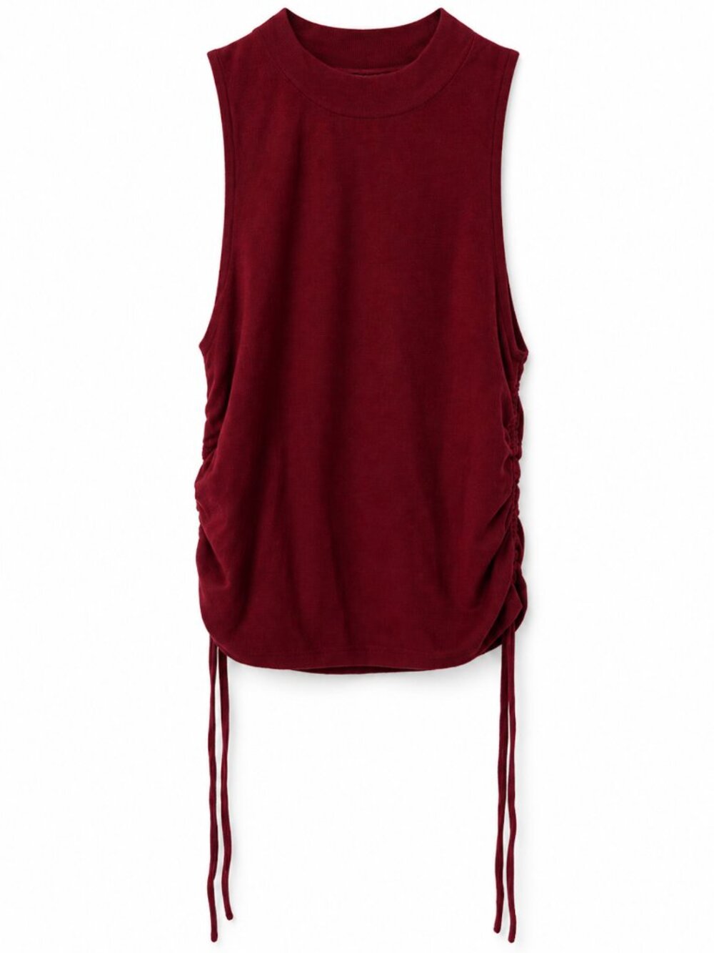 Pants Store Burgundy Mock Neck Sleeveless Ruched Side Tie Knit Top Large